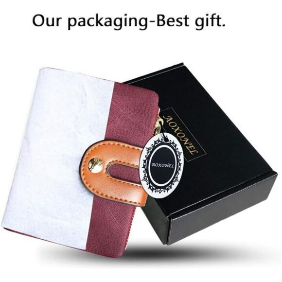 AOXONEL Womens Small Bifold Wallet Slim Leather Mini Wallet RFID Card Holder - Picture 7 of 8